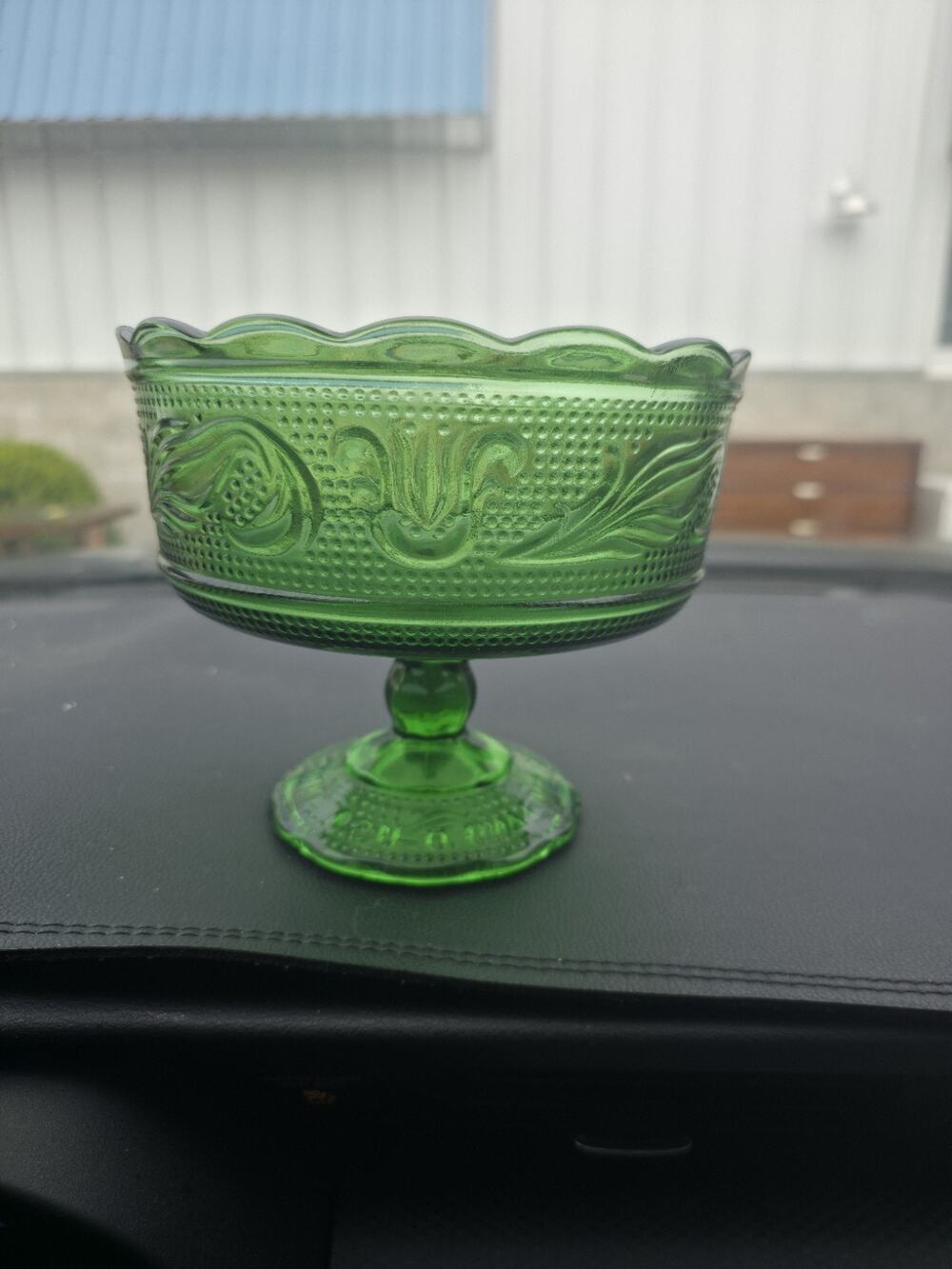 Vintage Green Candy Dish Glass E O Brody Company rare Compote